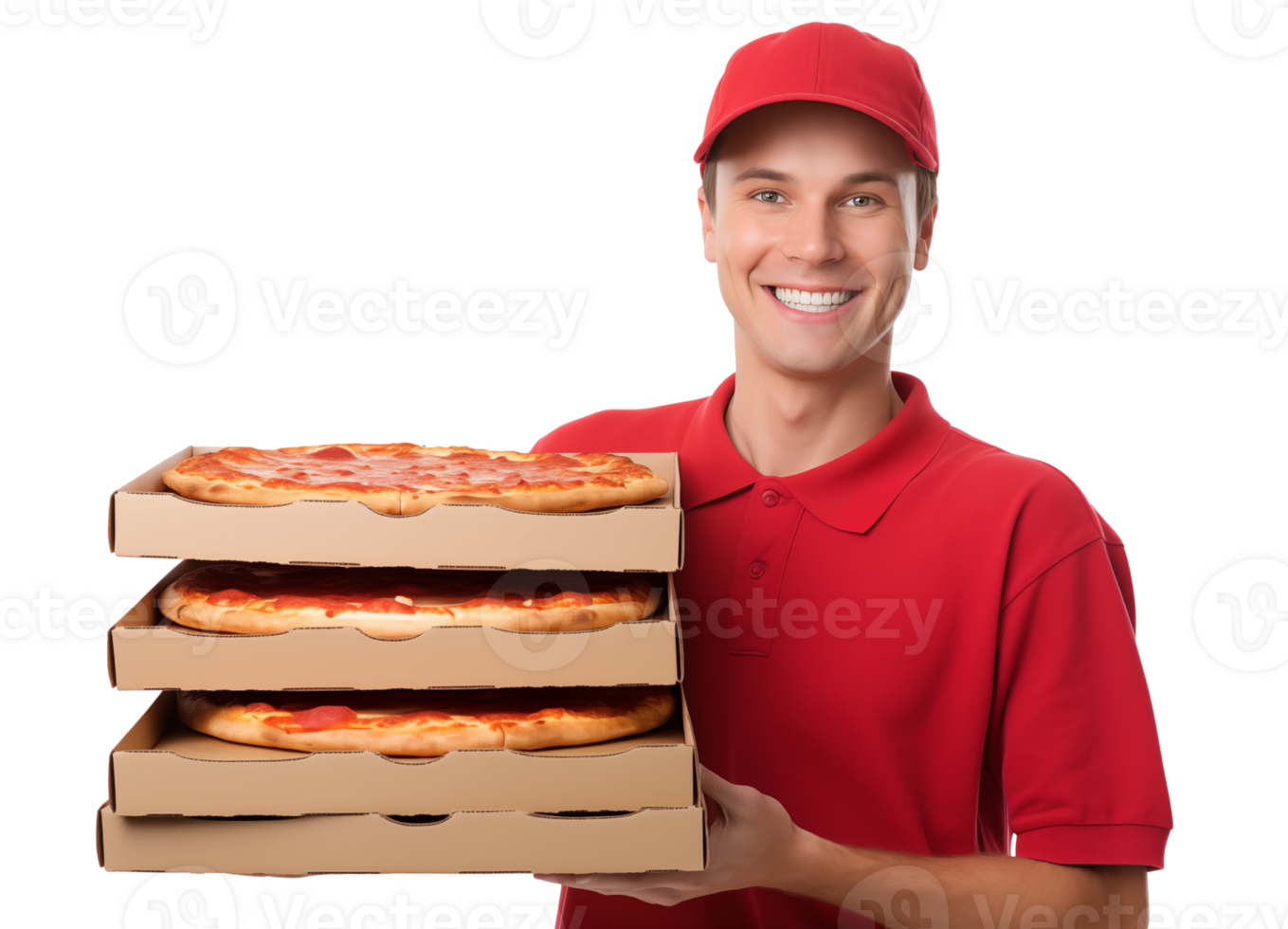 Pizza delivery man holding pizza boxes Isolated png