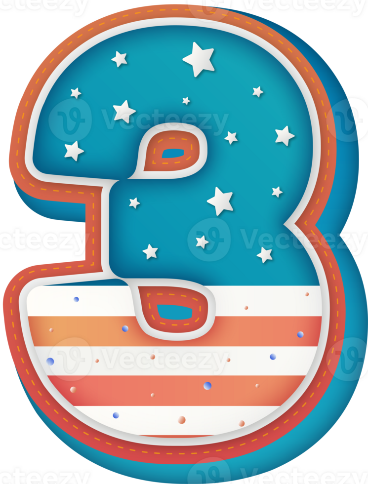 USA Alphabet Lettering Number 3 png