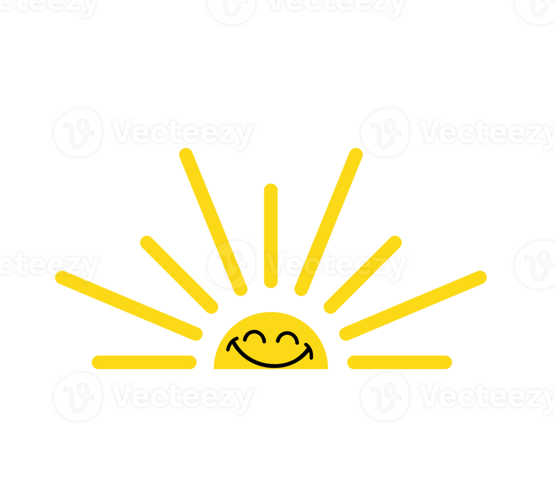 Yellow half sun icon. Sunset simple graphic symbol. Summer heat icon. Half round solar element. png