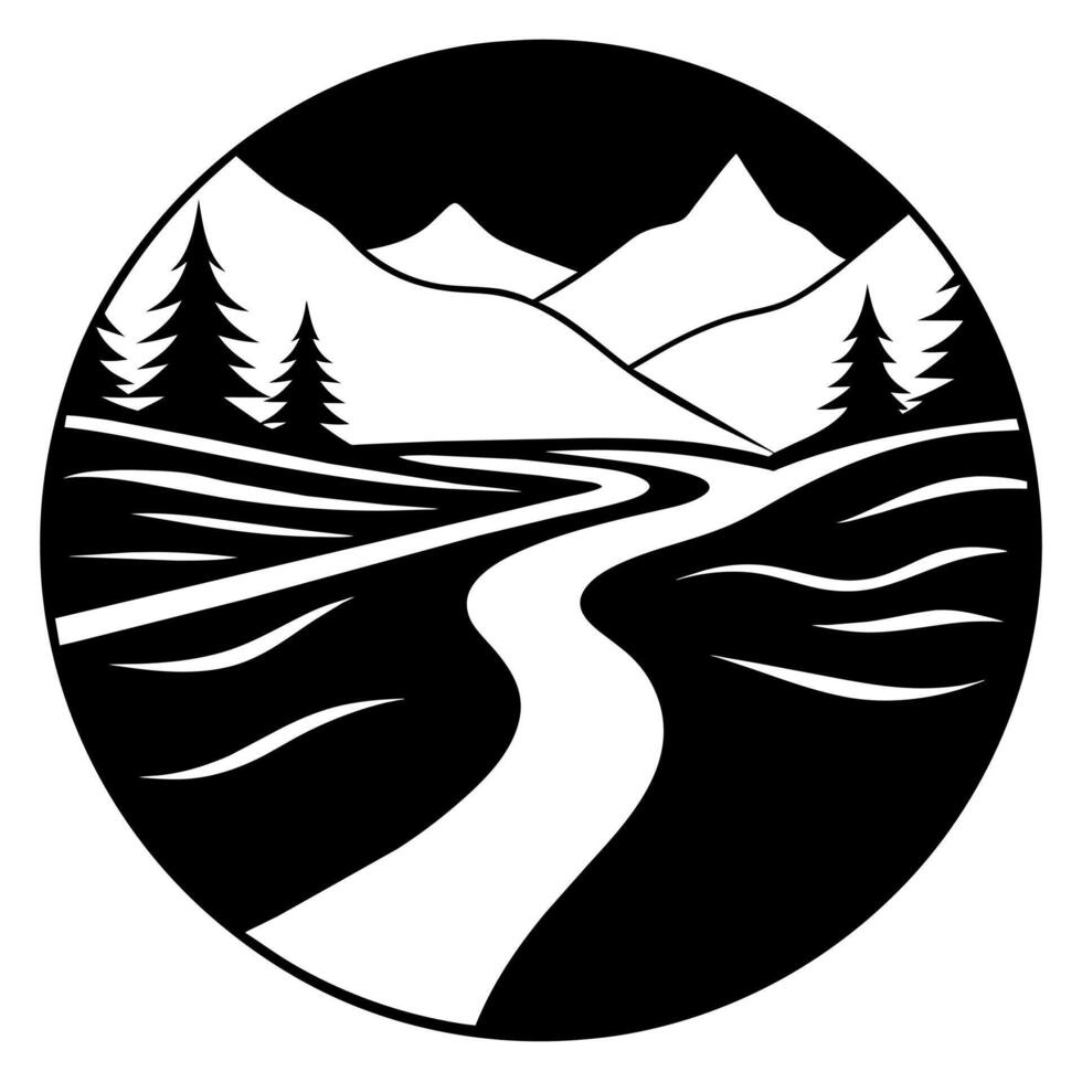 River with Mountain logo concept flat style illustration vector