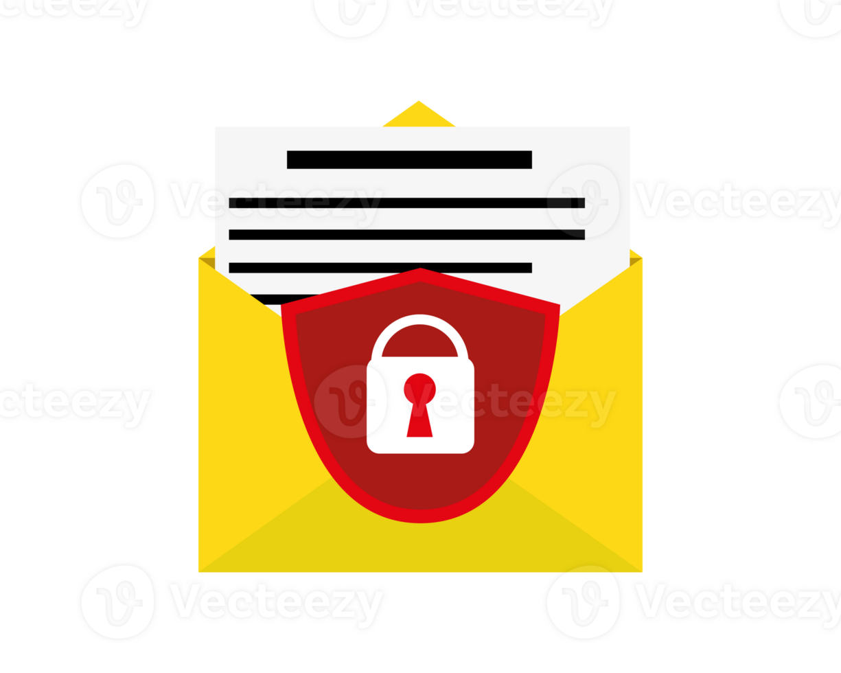 Secure email service isometric icon. Secure mobile mail, email sign with shield. Private data in social networks, sms chat protection, cyber security symbol for web, landing, infographic, app png