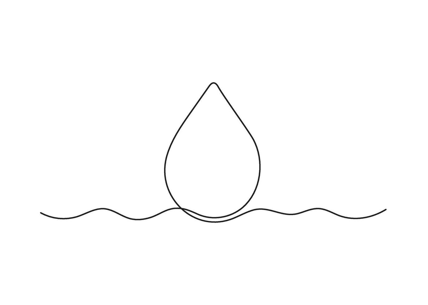 Water drop, one continuous line drawing. Drop of beverage, drink. Black simple minimalism line. outline illustration vector
