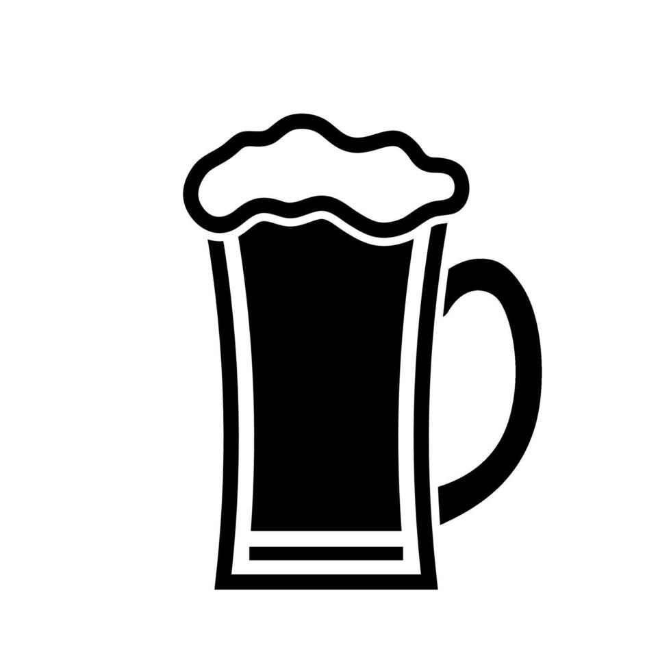 Beer in glass mug, pint alcohol with foam, black empty icon. Cold relax drink on holiday, in bar. Minimal simple design illustration vector