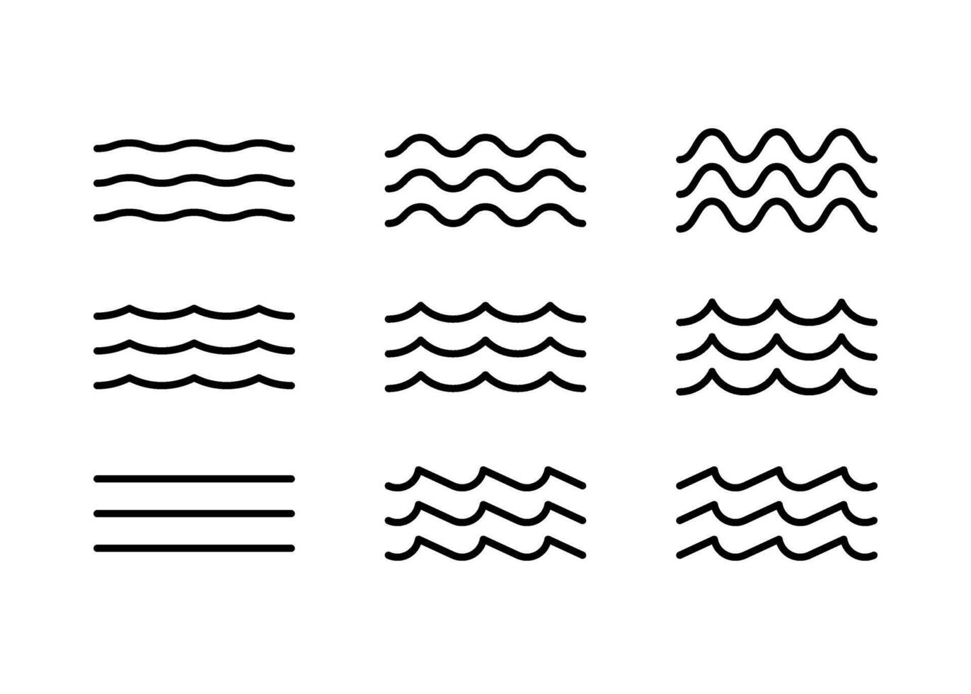 Water wave, line icon set. Sea, river, ocean, swimming pool symbol. Calm, still and rough water. Wavy element. outline illustration vector