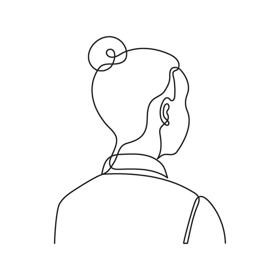 Woman back view, one line continuous drawing. Confidential, private person. Anonymous head. Simple single minimalism outline style illustration vector