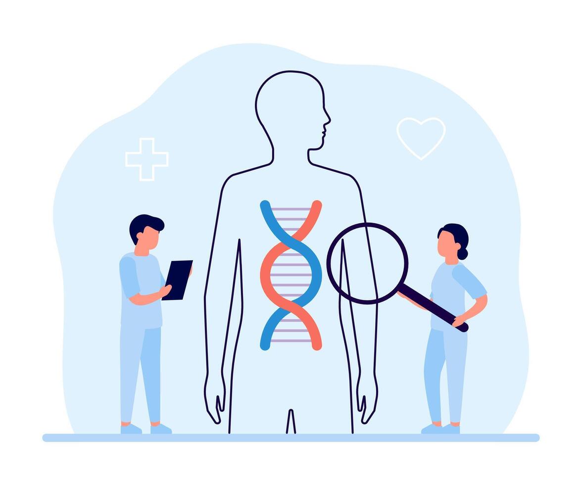 Genetic DNA helix research doctor scientist in laboratory. Science investigating DNA. illustration vector