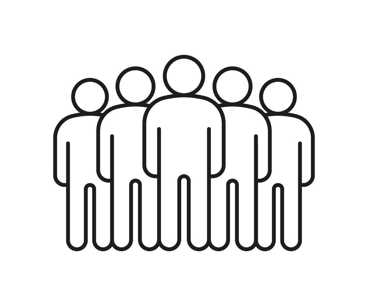 Group of people, line icon. Teamwork, crowd of person. Business communication, leader and employee connection. illustration vector