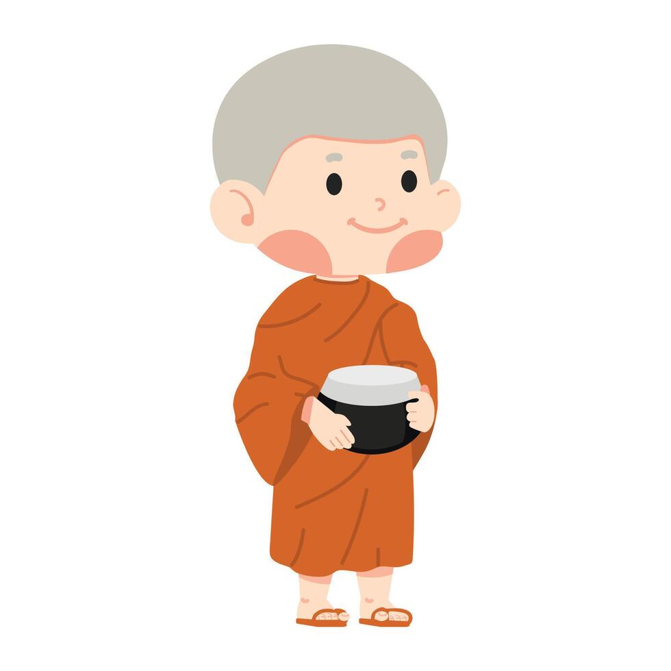 buddhist Novice monk receive food vector