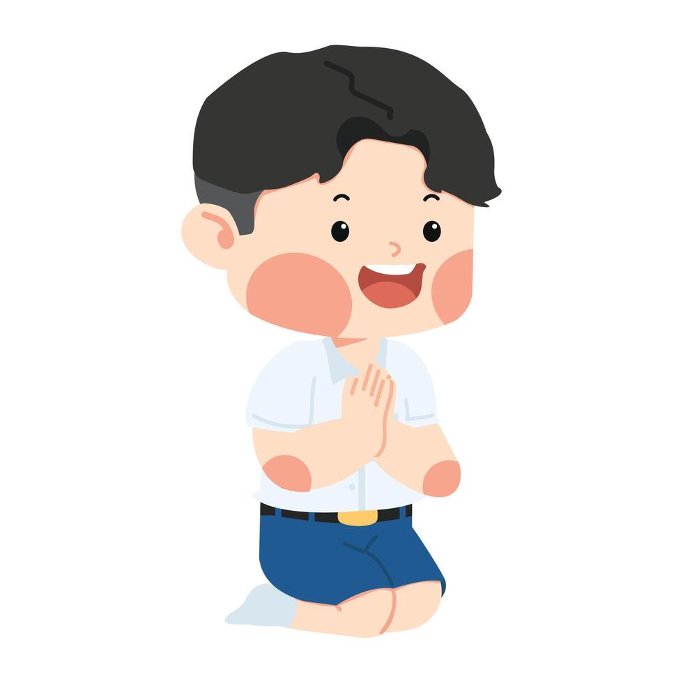 Kid student boy Praying Sitting on the Floor vector