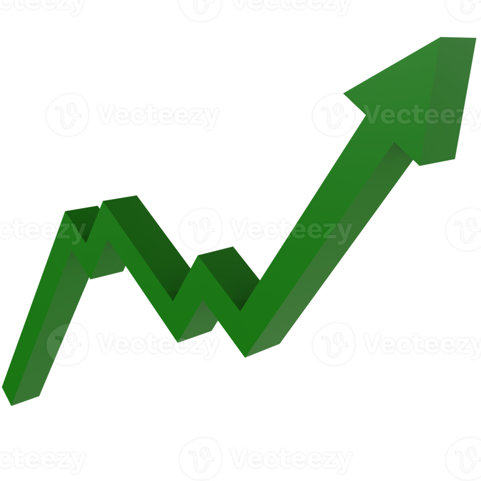 3d render green upward arrow icon. profit arrow illustration concept, business, growing graph. Economic Arrows With Growing Trends. png