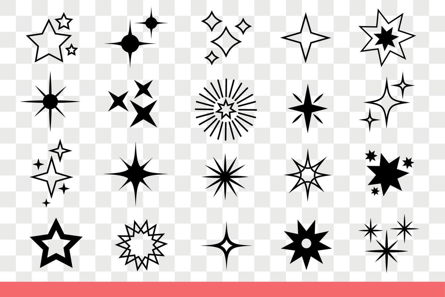 Stars and sparkles of different shapes glowing in night sky or reflecting. Hand drawn doodle. vector