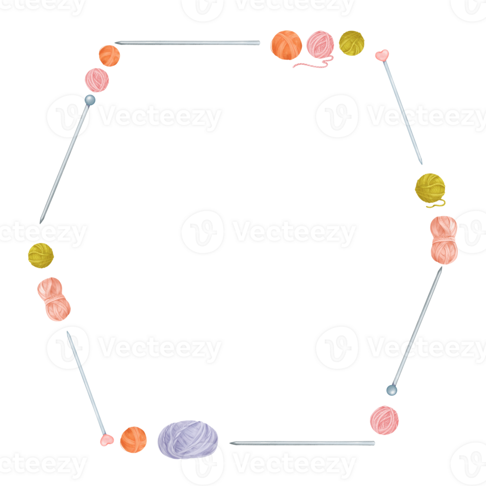 A concise text frame themed around knitting, for crafting blogs knitting tutorials or DIY-themed designs. Framed by knitting needles with colorful yarn skeins, for adding a cozy touch to your projects png