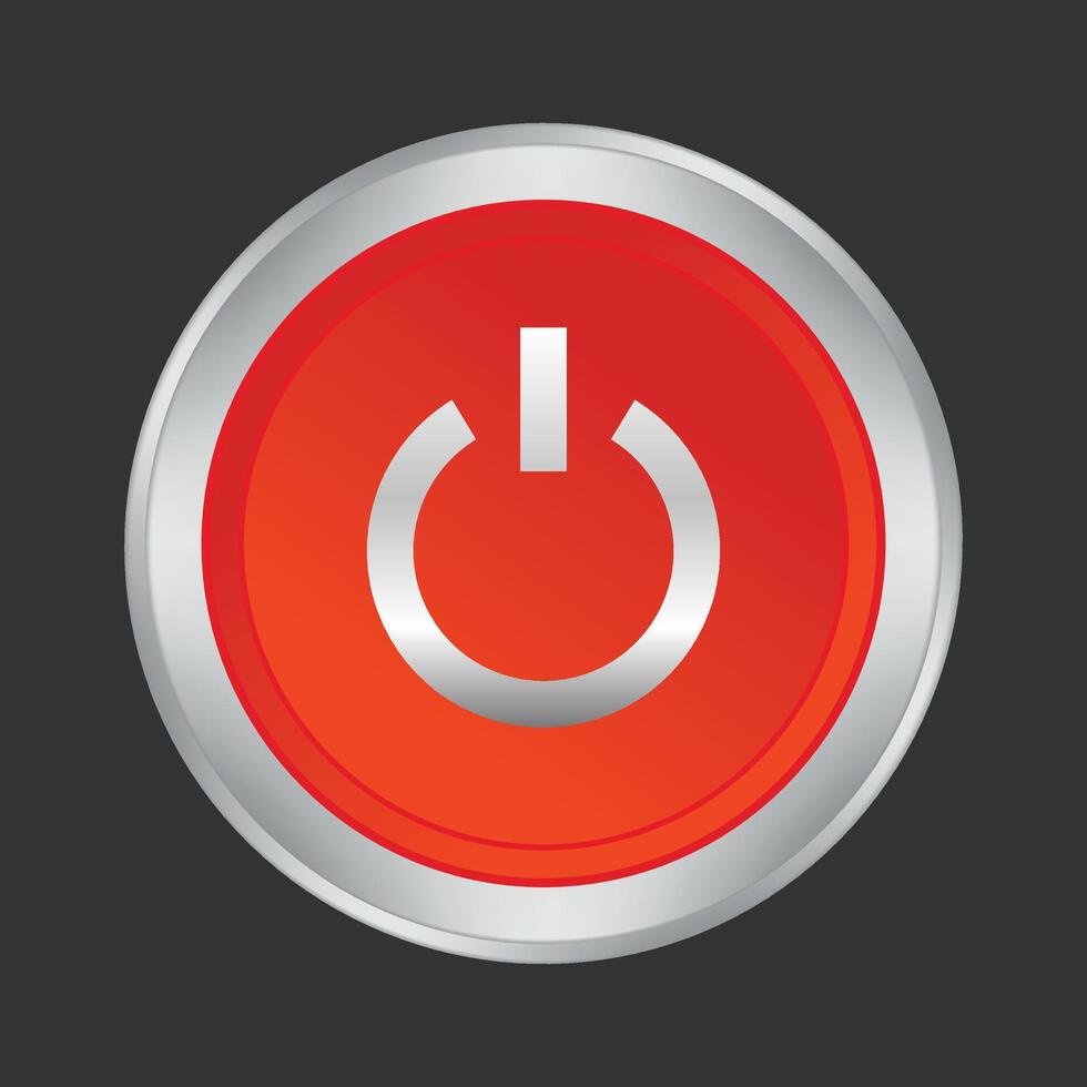 Start icon, power button on red round button vector