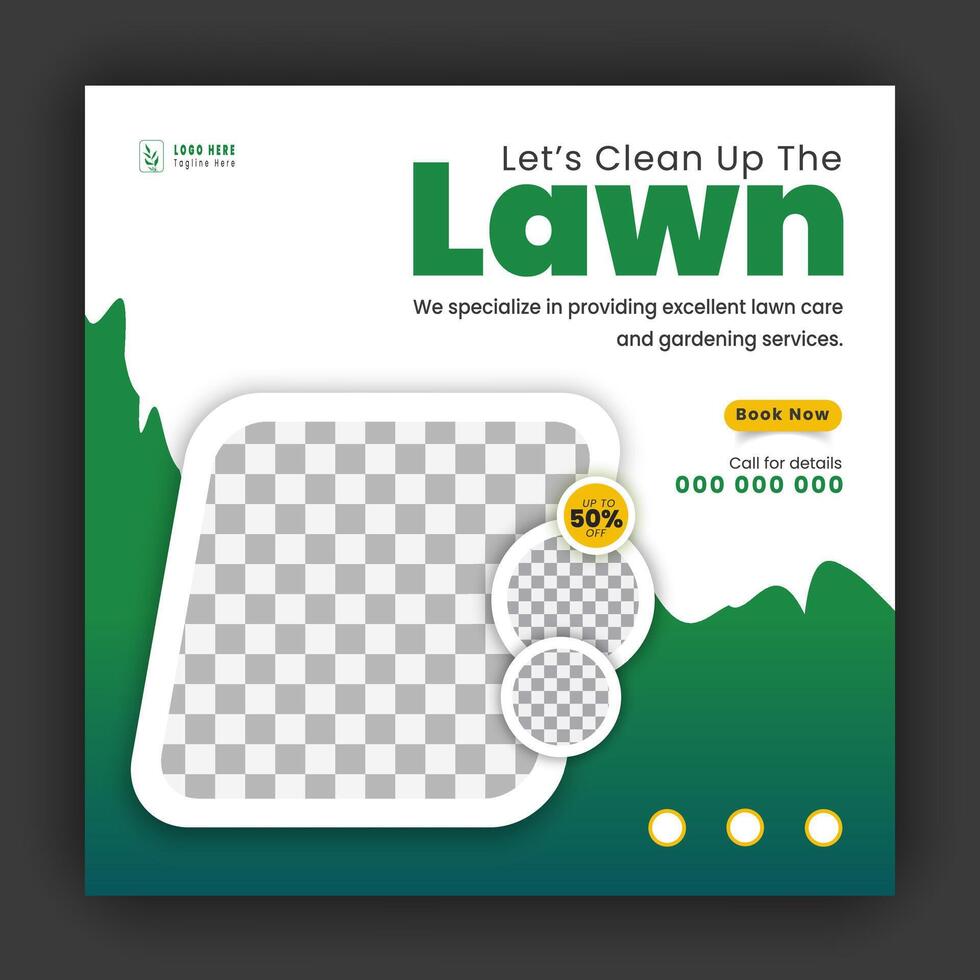 Corporate modern lawn care garden service for social media cover design template, agriculture and organic food campaign post web banner, abstract green, yellow color shape on white background vector