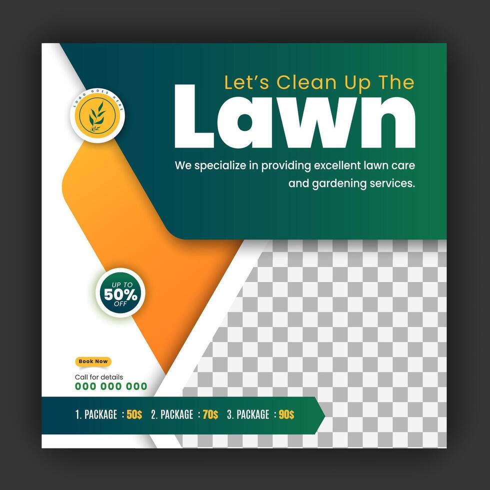 Corporate modern lawn care garden service for social media cover design template, agriculture and organic food campaign post web banner, abstract green, yellow color shapes vector