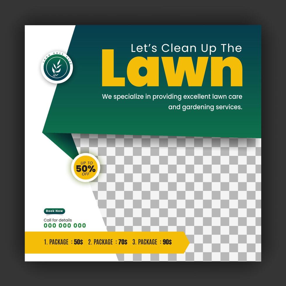 Corporate modern lawn care garden service for social media cover design template, agriculture and organic food campaign post web banner, abstract green, yellow color shapes vector