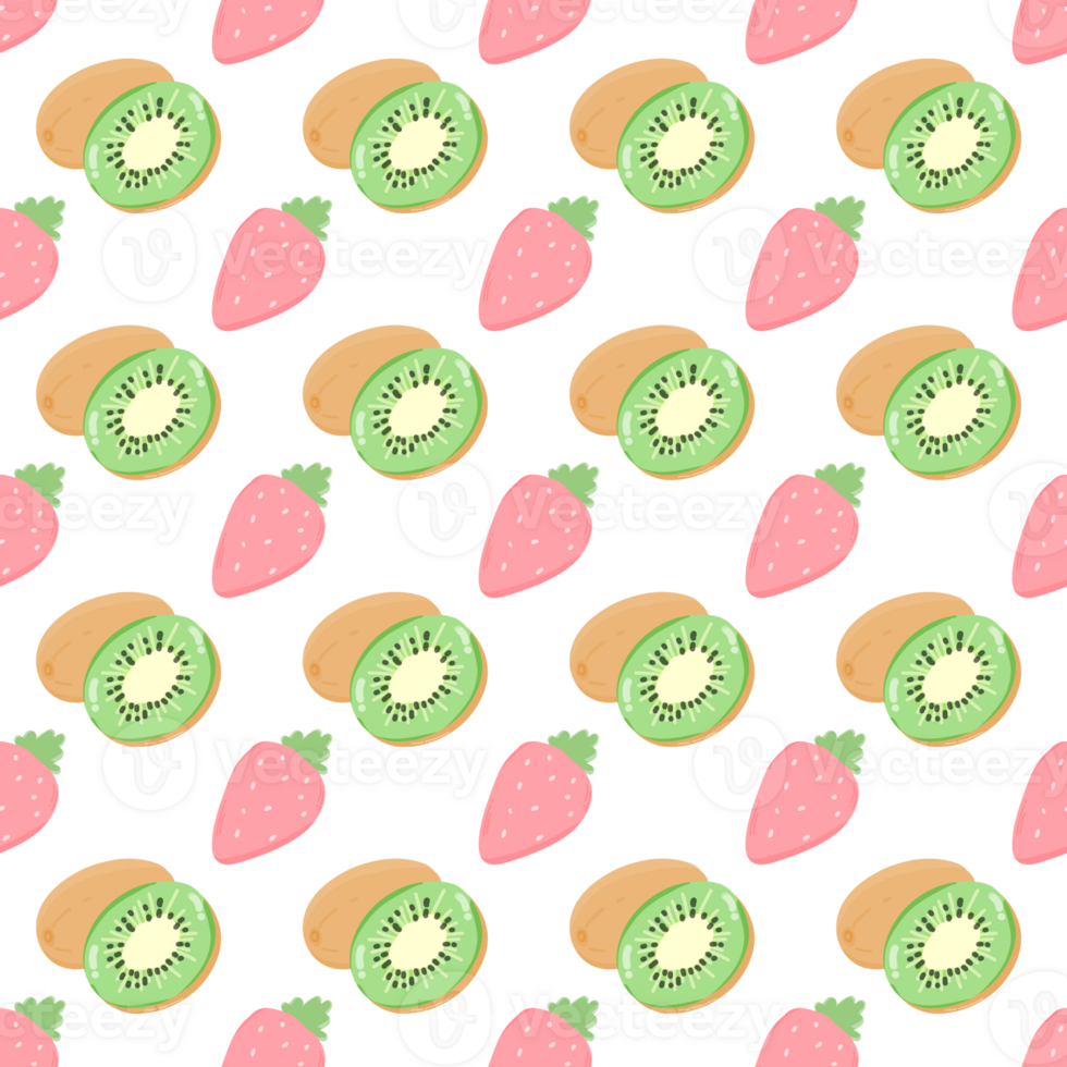 seamless pattern background of strawberry and kiwi fruits png