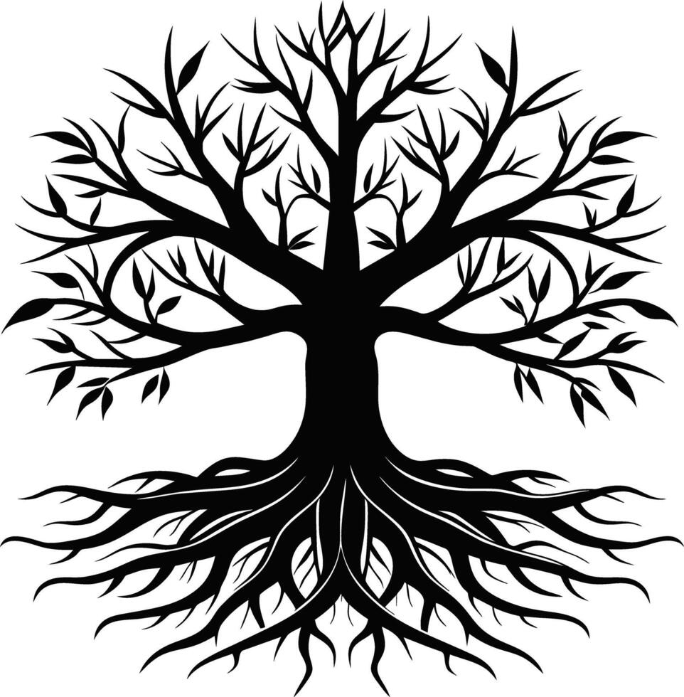 Silhouette of a tree with roots vector