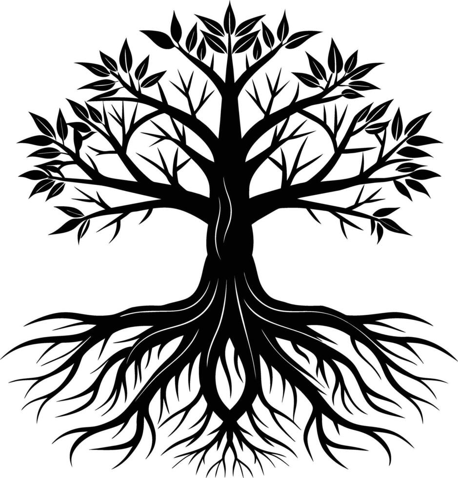 Silhouette of a tree with roots vector