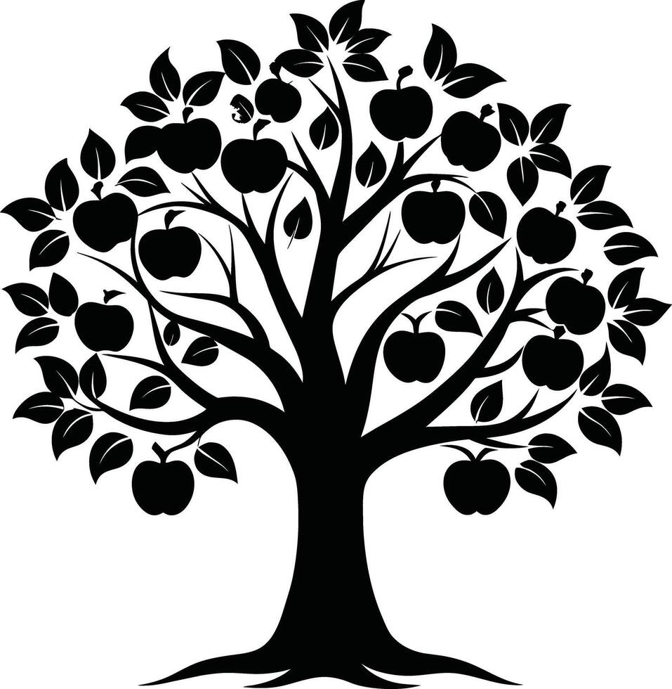 Black apple tree silhouette on white background vector