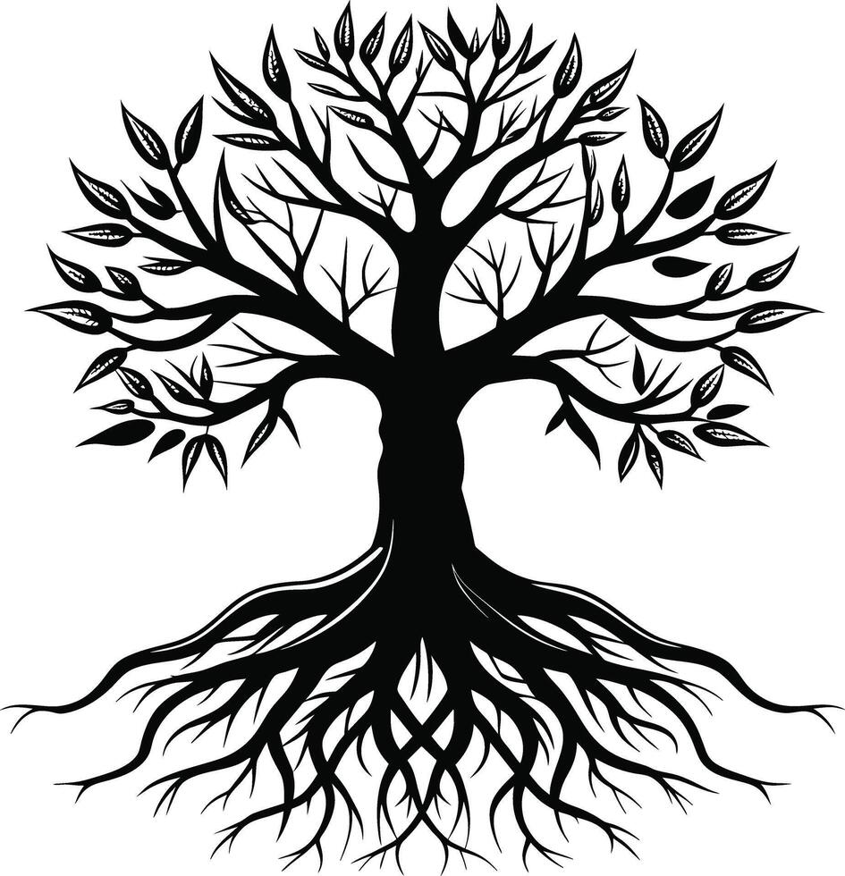 Silhouette of a tree with roots vector