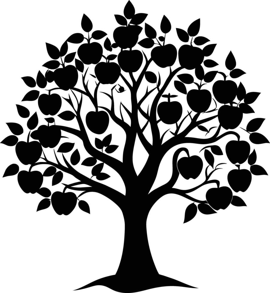 Black apple tree silhouette on white background vector