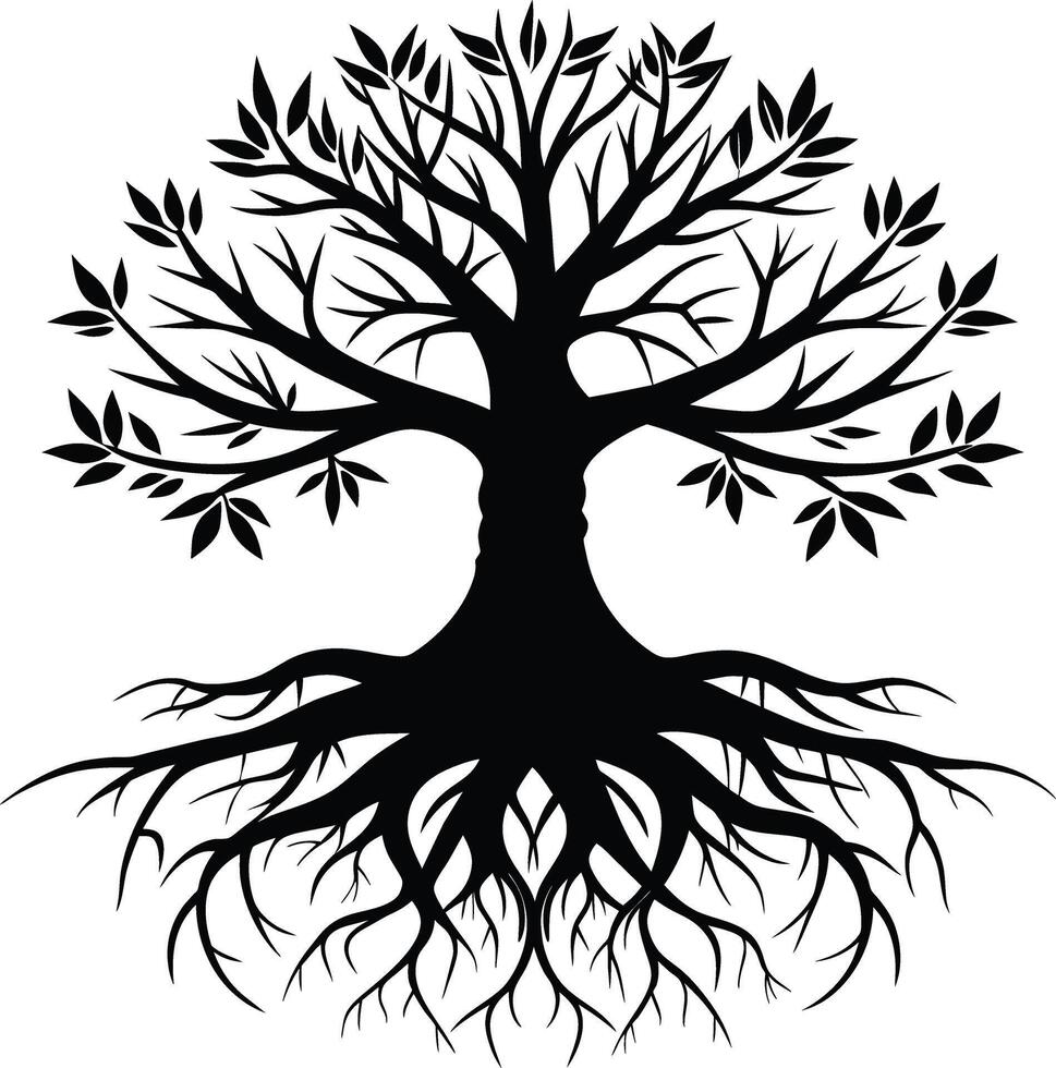 Silhouette of a tree with roots vector
