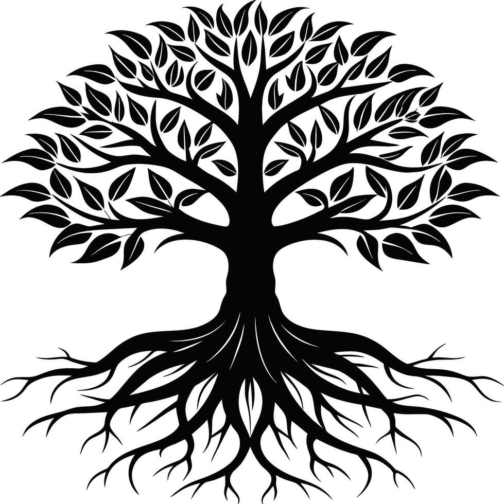 Silhouette of a tree with roots vector