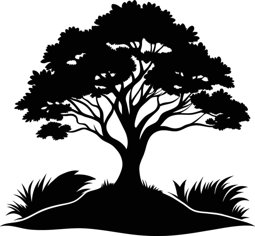 Silhouette of a tree with grass vector