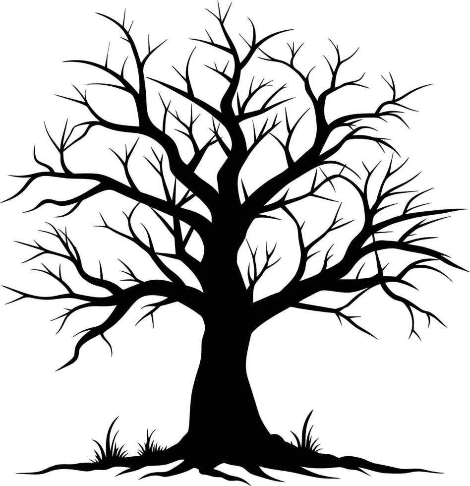Black dead tree silhouette on white background vector