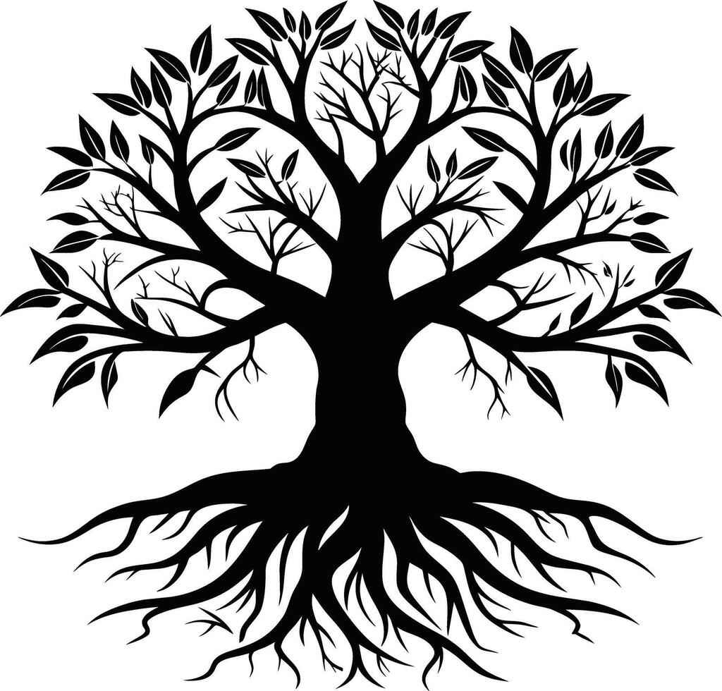 Silhouette of a tree with roots vector