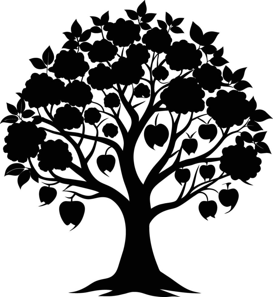 Black apple tree silhouette on white background vector