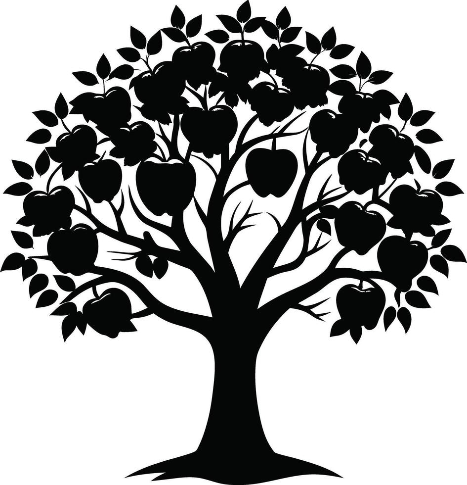 Black apple tree silhouette on white background vector