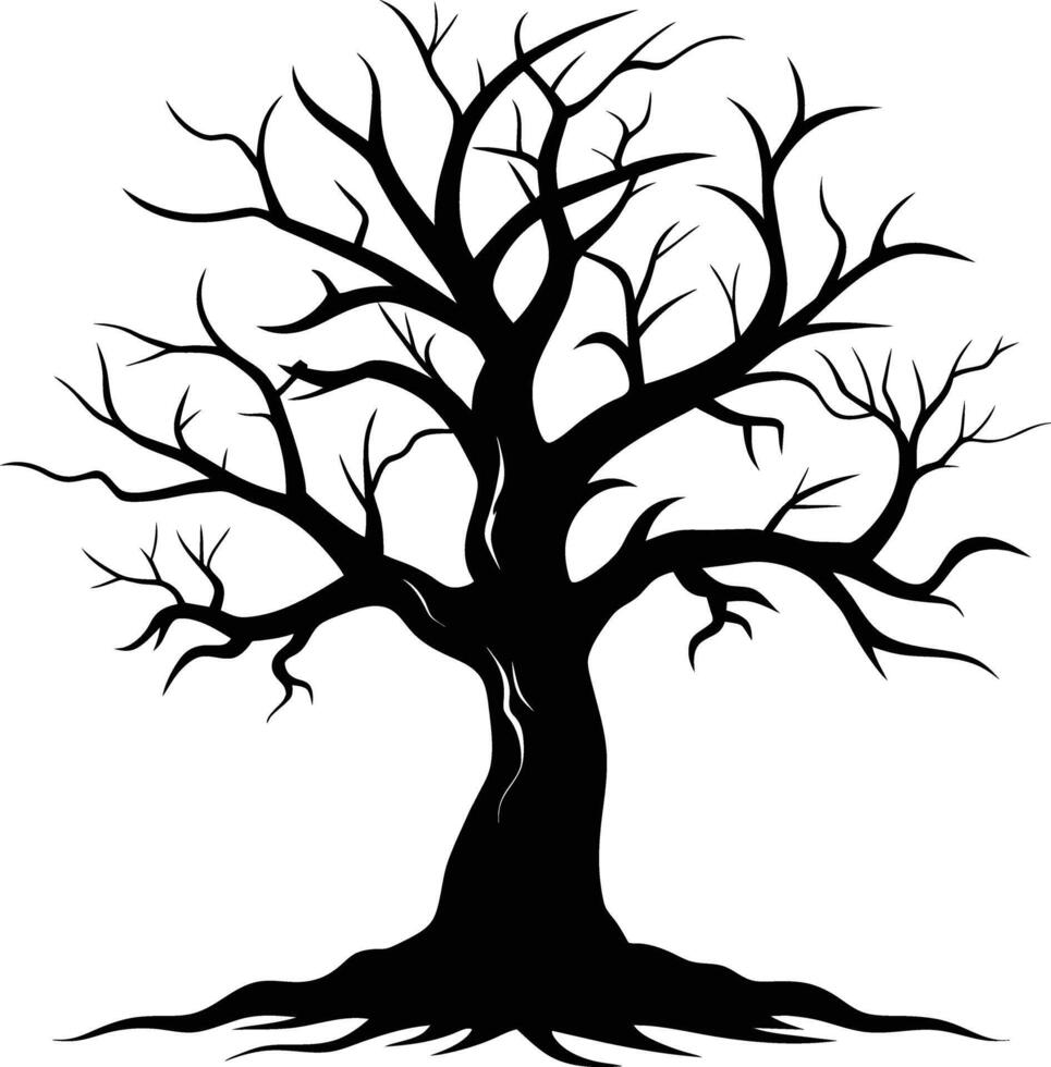 negro muerto árbol silueta en blanco antecedentes vector