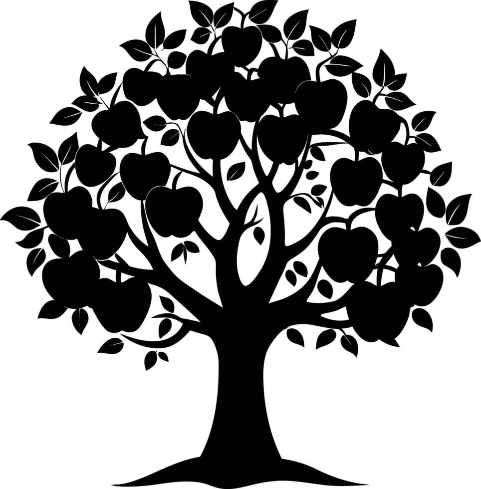 Black apple tree silhouette on white background vector