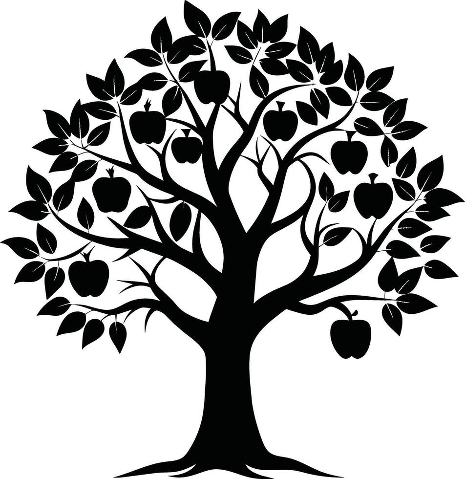 Black apple tree silhouette on white background vector