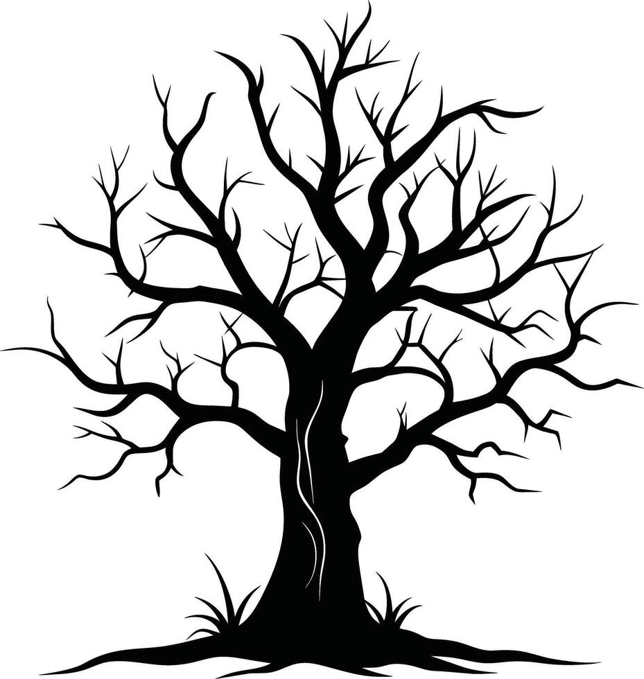 Black dead tree silhouette on white background vector