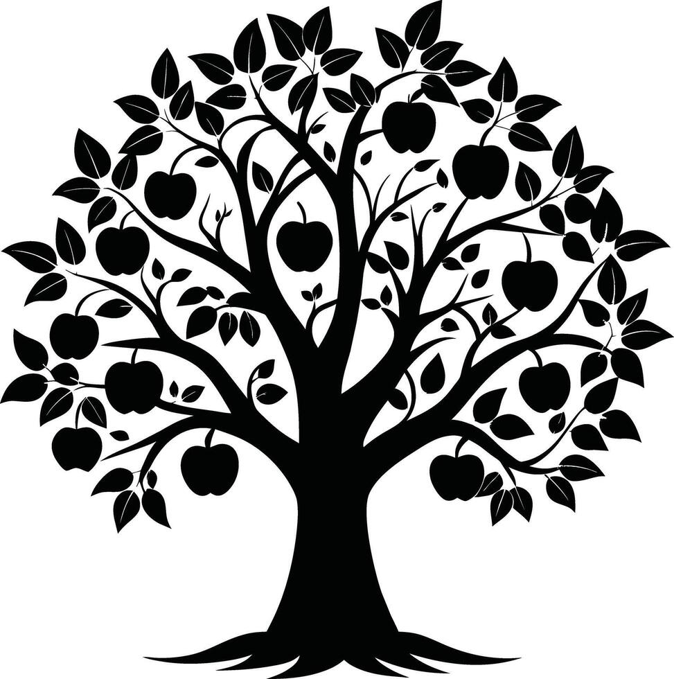 Black apple tree silhouette on white background vector