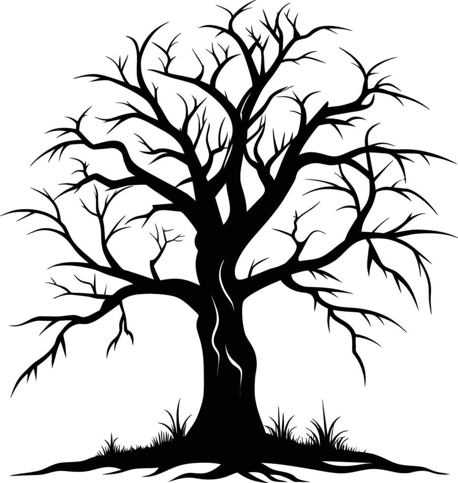 negro muerto árbol silueta en blanco antecedentes vector