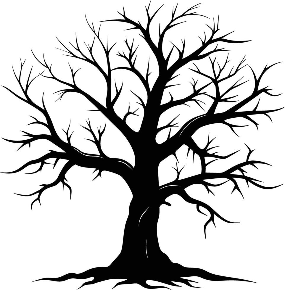 Black dead tree silhouette on white background vector