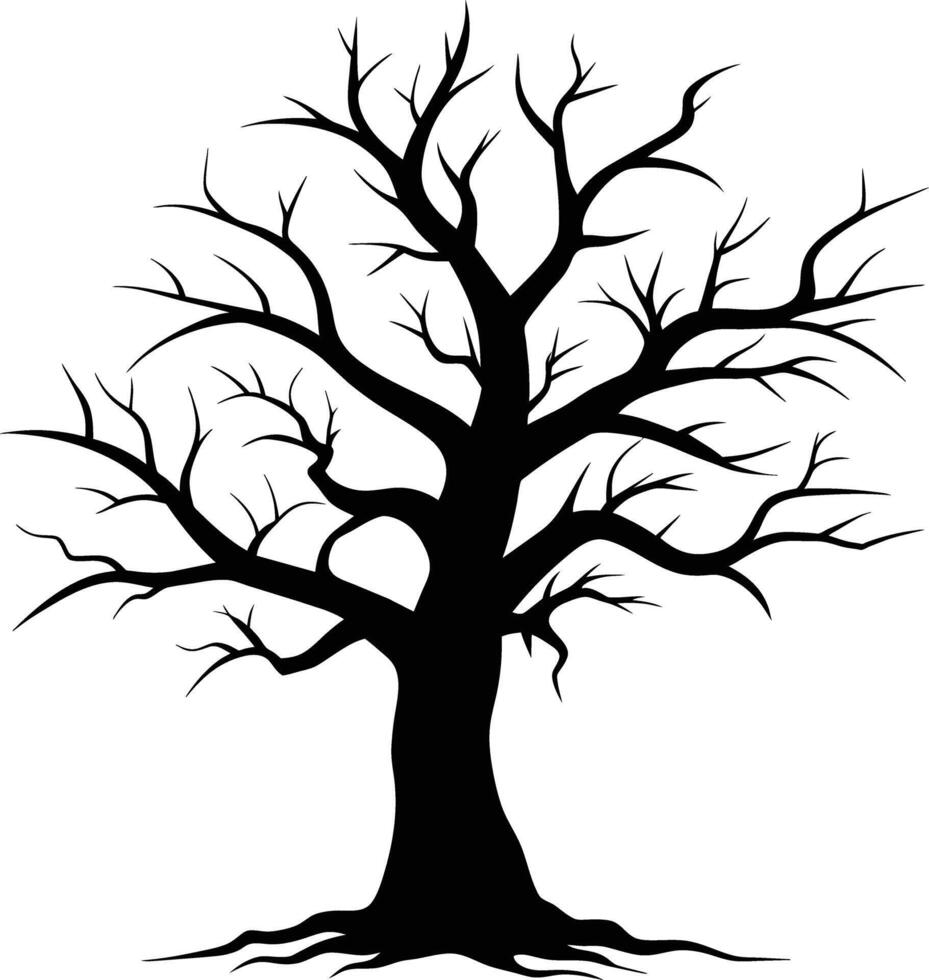 negro muerto árbol silueta en blanco antecedentes vector