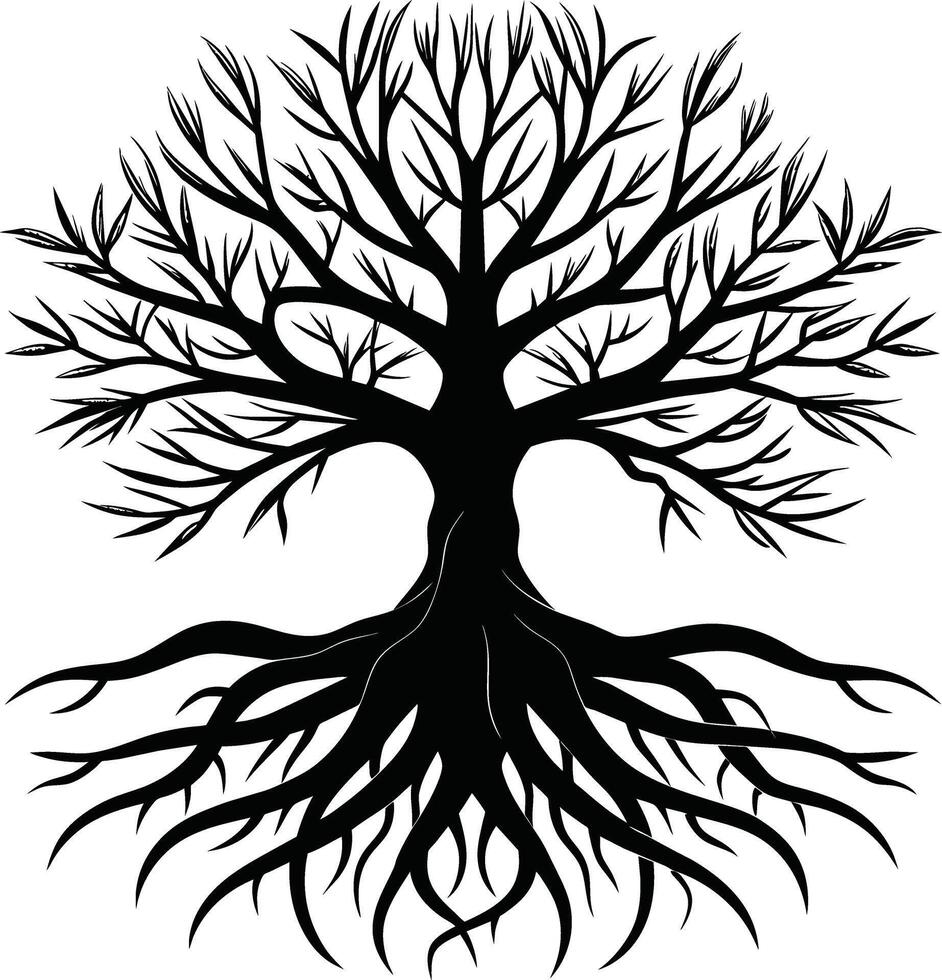 Silhouette of a tree with roots vector