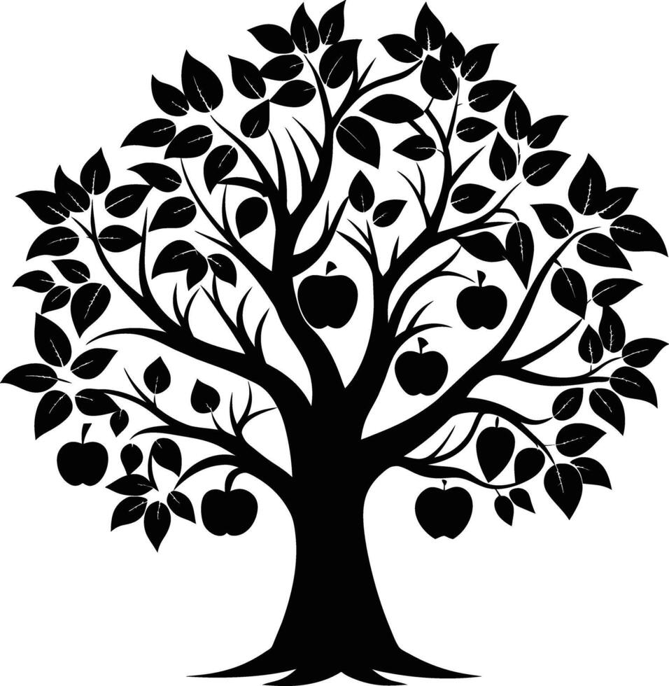 Black apple tree silhouette on white background vector