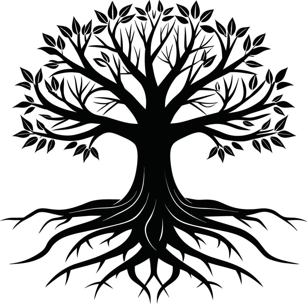 Silhouette of a tree with roots vector