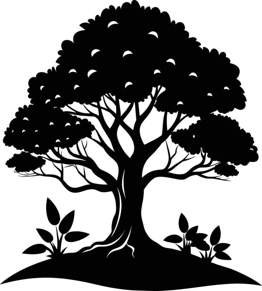 Silhouette of a tree with grass vector
