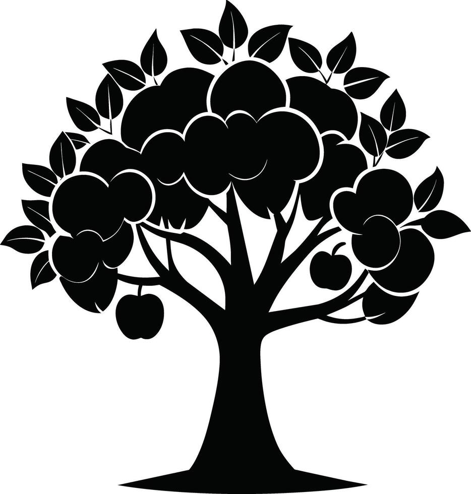 Black apple tree silhouette on white background vector