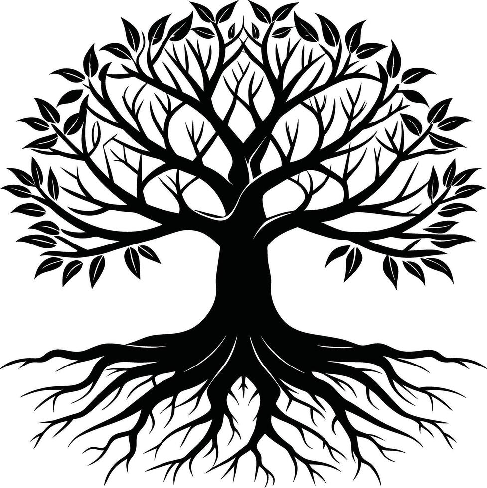 Silhouette of a tree with roots vector