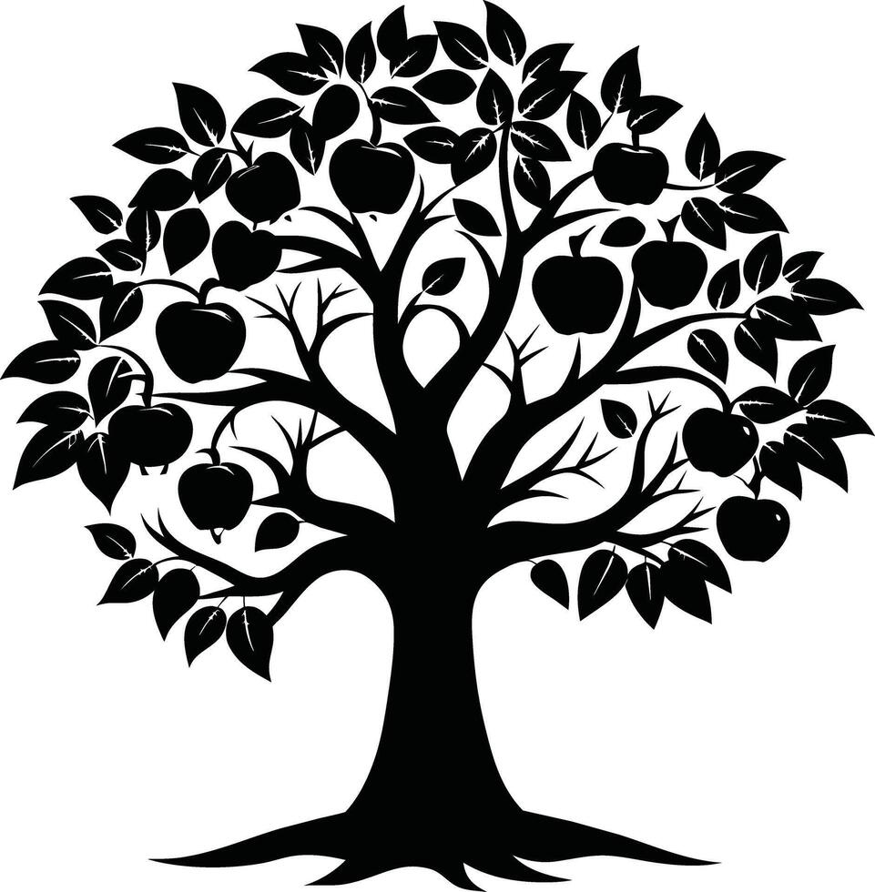 negro manzana árbol silueta en blanco antecedentes vector