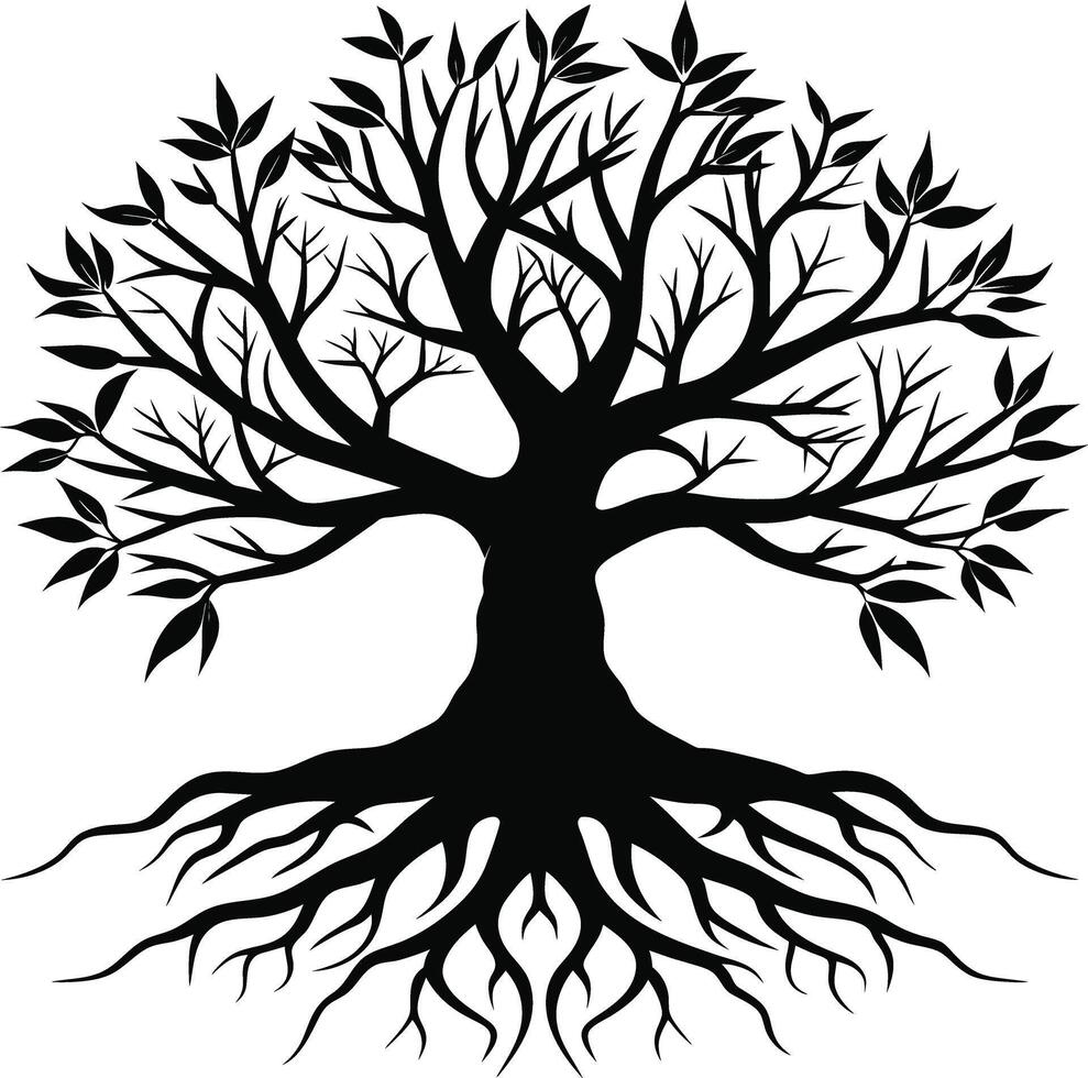 Silhouette of a tree with roots vector