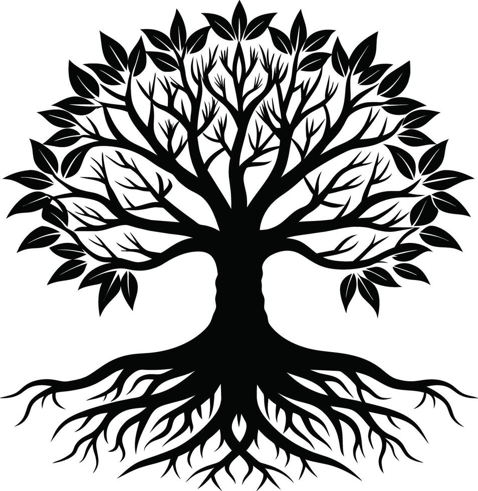 Silhouette of a tree with roots vector